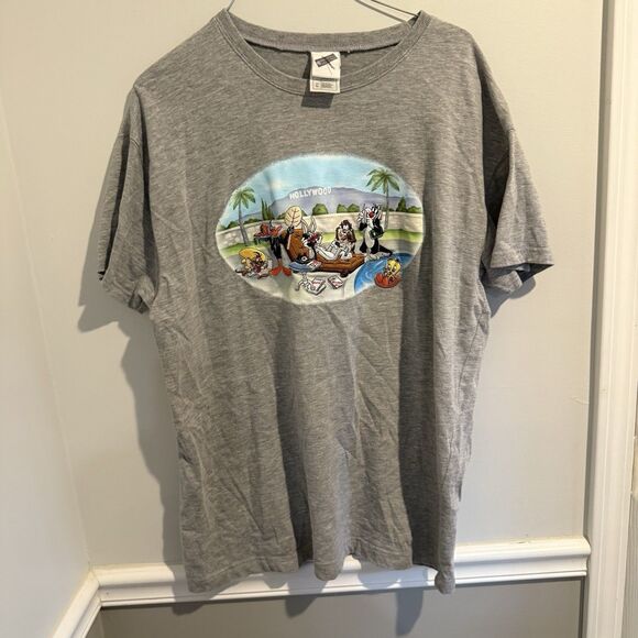 Warner Bros 2000 Looney Tunes L Embroidered Stitched Shirt Hollywood Gray - Picture 1 of 6